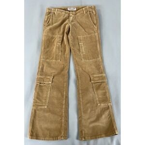 Vintage Guess Corduroy Cargo Retro Pants 7.5" Low Rise Tan Y2K Womens 33"x31.5"‎